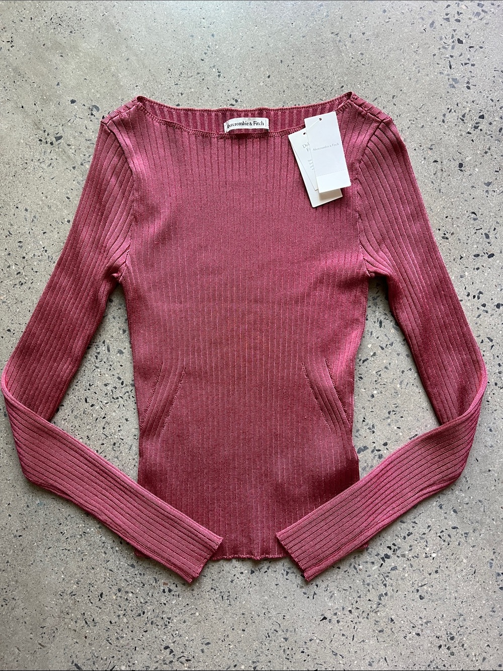 Abercrombie & Fitch Ribbed Long Sleeve Top in Rose Color